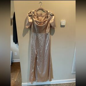 Aw Bridal Champagne Gown in Crystal Satin Size 10
